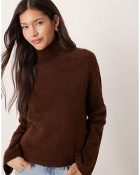 ASOS - Pull coupe carrée col cheminée en maille brossée - chocolat - Lyst