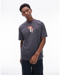 TOPMAN - Premium - t-shirt oversize à imprimé champignons - anthracite - Lyst