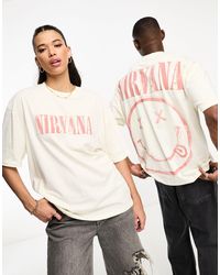 ASOS - T-shirt oversize unisexe avec imprimé groupe nirvana sous licence - blanc cassé - Lyst