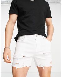 ASOS - Pantaloncini di jeans taglio corto skinny bianchi con strappi - Lyst