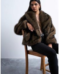 TOPSHOP - Cappotto Sciallato Squadrato Color Visone - Lyst