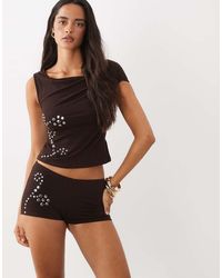 Motel - Keuni Mini Short With Flower Stud Detail - Lyst