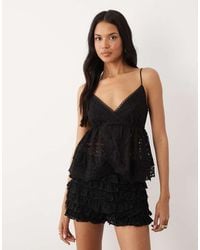 ASOS - Lace Strappy Cami Top With Peplum Hem - Lyst