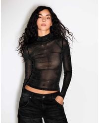 Bershka - Metallic-thread Long Sleeve T-shirt - Lyst