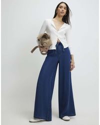 River Island - High Waisted Drawstring Wide Leg Jeans - Lyst