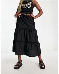 Reclaimed (vintage) - Falda midi negra estilo campero con cintura elástica - Lyst
