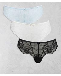 Cotton On - Pack De 3 Braguitas De Color Negro, Blanco Y Azul De Encaje Everyday De Cotton On - Lyst