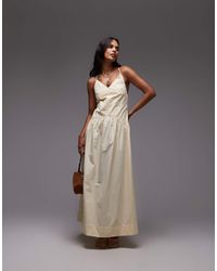 TOPSHOP - Deep V Poplin Midi Dress - Lyst