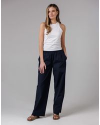 French Connection - Cotton Blend Elasticated Straight Leg Poplin Trousers - Lyst