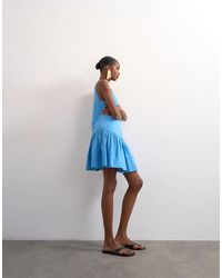 TOPSHOP - Poplin Dropped Waist Square Neck Mini Chuck On Sundress - Lyst