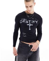 ASOS - Maglietta a maniche lunghe attillata nera con stampa "destiny" sul petto - Lyst