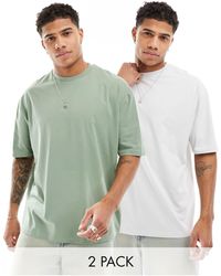 ASOS - Confezione da 2 t-shirt oversize color grigio e verde - Lyst