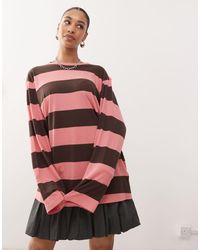 Monki - Maglietta A Maniche Lunghe Super Oversize A Righe Rosa E Bordeaux - Lyst