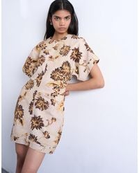 TOPSHOP - – schweres minikleid aus strukturiertem twill mit en, rankenden blumen - Lyst