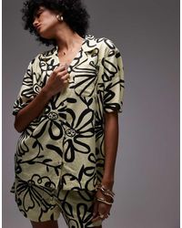 TOPSHOP - Camicia Resort Gialla Con Stampa A Fiori - Lyst