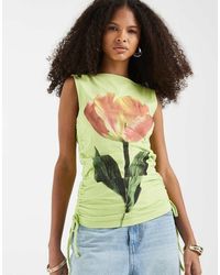 ASOS - Ruched Side Boat Neck Vest With Flower Graphic - Lyst
