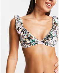 Pieces - Frill Detail Plunge Neck Bikini Top Co-ord - Lyst