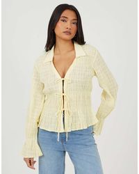 Brave Soul - Long Sleeve Tie Front Smock Top - Lyst
