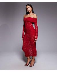 Murci - Conjunto De Falda Larga Con Cintura Plegada Y Body Con Escote Bardot De Encaje Transparente Exclusivo De - Lyst