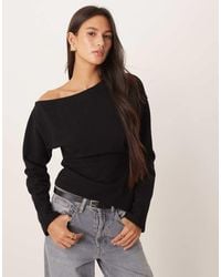 ASOS - Zachte Top Met Blote Schouder, Korsettaille En Lange Mouwen - Lyst