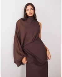 ASOS - One Sleeve Blouson Overlay Bias Cut Maxi Dress - Lyst