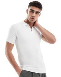 River Island - Muscle Fit Textured Knit Polo - Lyst