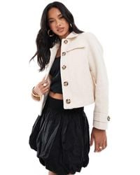 River Island - Faux Wool Jacket With Popper Button Detail - Lyst