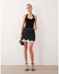 Abercrombie & Fitch - Lace Trim Satin Mini Skort - Lyst