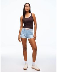 Bershka - Denim Roll-up Shorts - Lyst