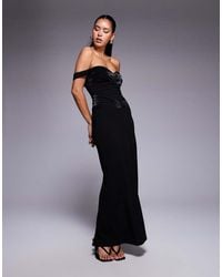 ASOS - Premium Structured Off Shoulder Corset Maxi Dress With Moulded Hip - Lyst