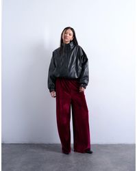 TOPSHOP - Velvet Wide Leg Pull On Trouser - Lyst