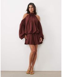 ASOS - Blouson Cold Shoulder Mini Dress With Flippy Skirt - Lyst