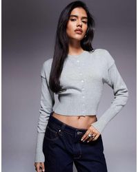 Aria Cove - Gebreid Cropped Vest Met Structuur, Geribbelde Taille En Brede Manchetten - Lyst