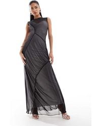 ASOS - Vestido Largo Sin Mangas Con Detalle Fruncido De Malla De -Sin Color - Lyst