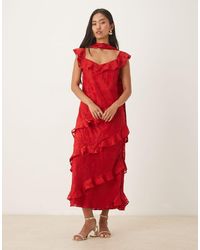 Pretty Lavish - Devore Frill Sleeve Scarf Detail Ruffle Maxi Dress - Lyst