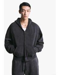 Bershka - Felpa Corta Nera E Bianca Squadrata Con Zip - Lyst