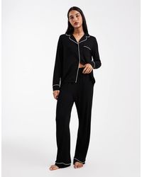 ASOS - Pigiama Super Morbido Con Camicia A Maniche Lunghe E Pantaloni Con Profili A Contrasto - Lyst