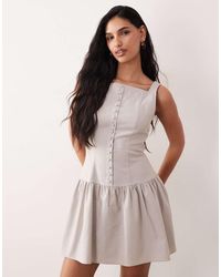 Kaiia - Exclusive Linen Blend Square Neckline Button Detail Mini Dress - Lyst