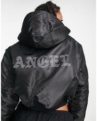 ASOS Cropped Bomber Jacket With Hot Fix - Black
