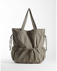 ASOS - Tote bag froncé à carreaux vichy avec poche - noir et blanc - Lyst