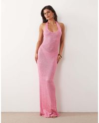 Noughts & Kisses - Cotton Blend Halterneck Sparkle Knit Maxi Dress - Lyst