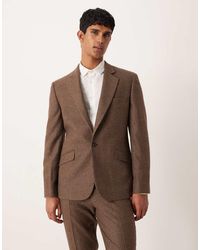 ASOS - Chaqueta De Traje Marrón A Cuadros De Corte Slim De Mezcla De Lana De - Lyst