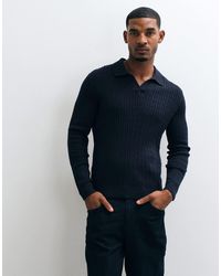 Mango - Pull en maille à col revers marine - Lyst