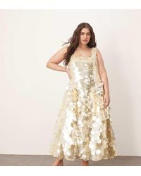 ARRANGE - Curve Embellished Disc Sequin Square Neck Full Skirt Midi Dress - Lyst
