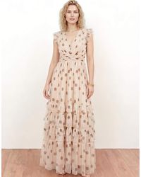 ANAYA - Polka Dot Flutter Sleeve Ruffle Maxi Dress - Lyst