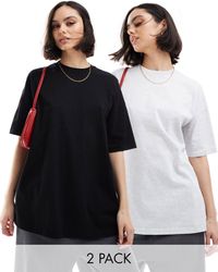 Miss Selfridge - Confezione da 2 t-shirt oversize nera e grigio mélange - Lyst