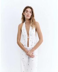 Pull&Bear - Halter Top With Eyelets - Lyst