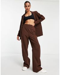 Pieces High Waisted Wide Leg Tailored Trousers Co-ord - Brown