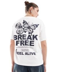 Bershka - Butterfly Print Oversized T-shirt - Lyst