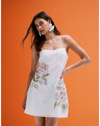 ASOS - Embroidered Cami Mini Dress With Ruffle Floral Detail - Lyst